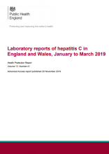 Laboratory reports of hepatitis C in England and Wales, January to March 2019: (Health Protection Report Volume 13 Number 41)